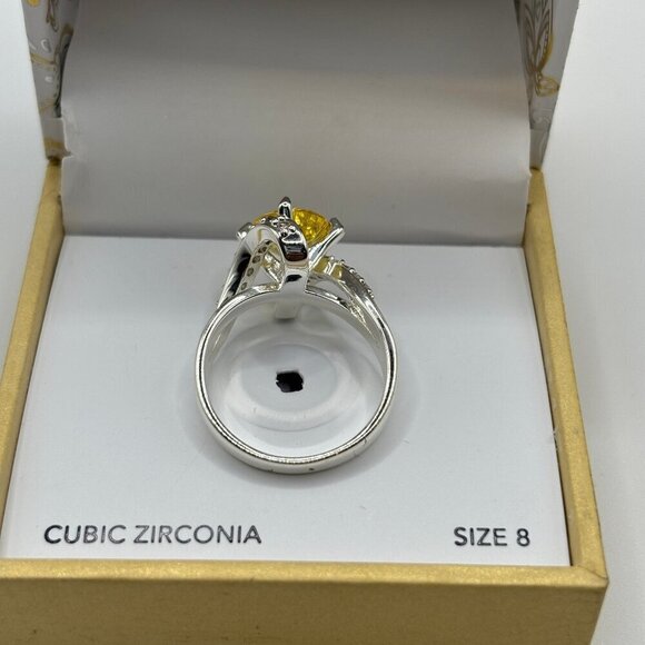 NWOT Charter Club Women's Silver Yellow Stone Cubic Zirconia Bling Ring Size 8 - Picture 4 of 7